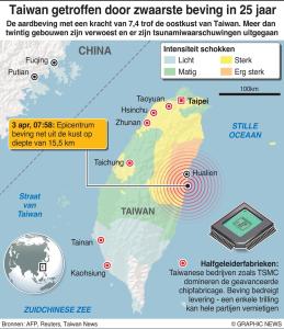 Taiwan getroffen door grootste aardbeving in 25 jaar