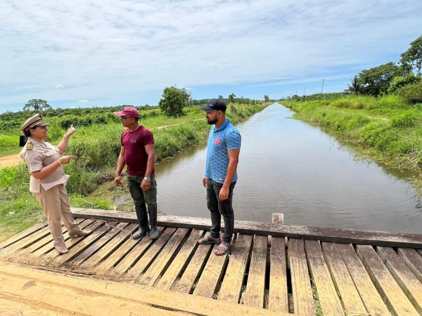 Dc Saramacca op bezoek in Uitkijkpolder: 7 loosleidingen met totale lengte van 21 km opgescho