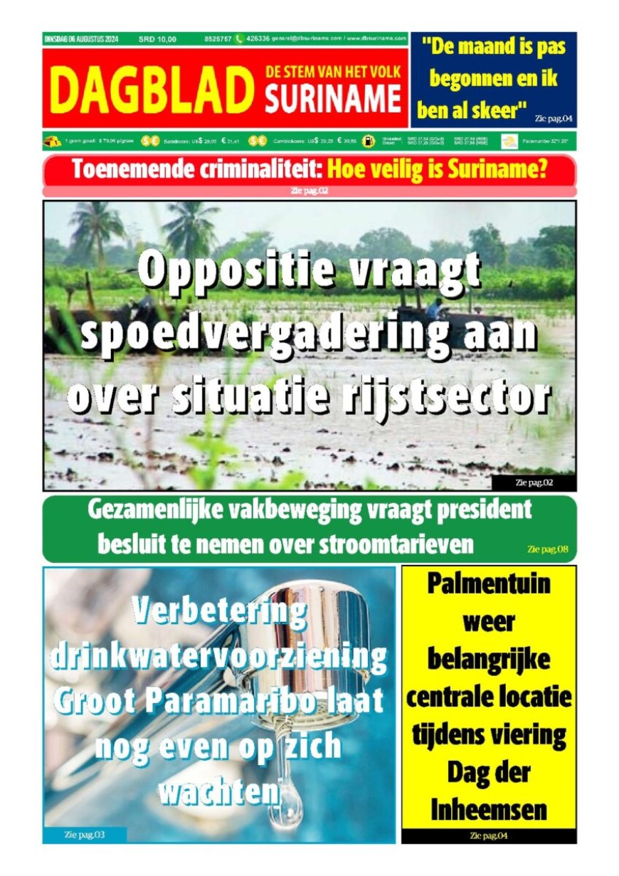 Dagblad Suriname dinsdag 6 augustus 2024