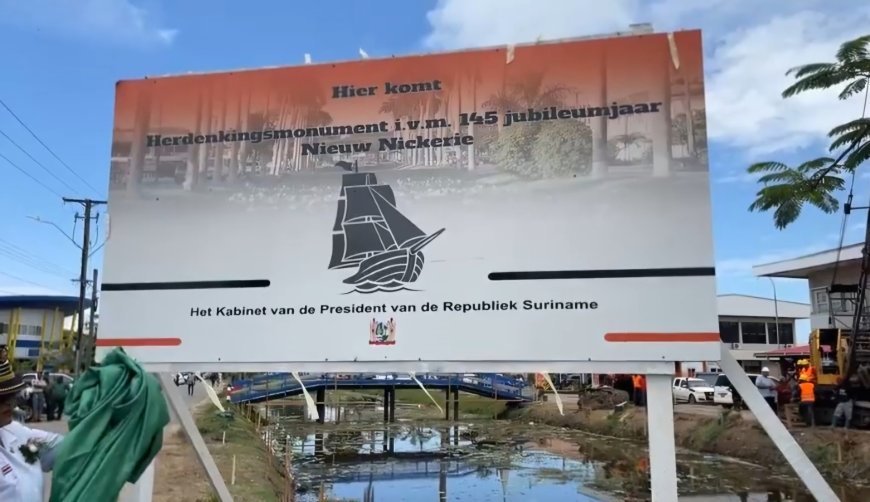 Monument in verband met 145-jarig bestaan Nieuw Nickerie