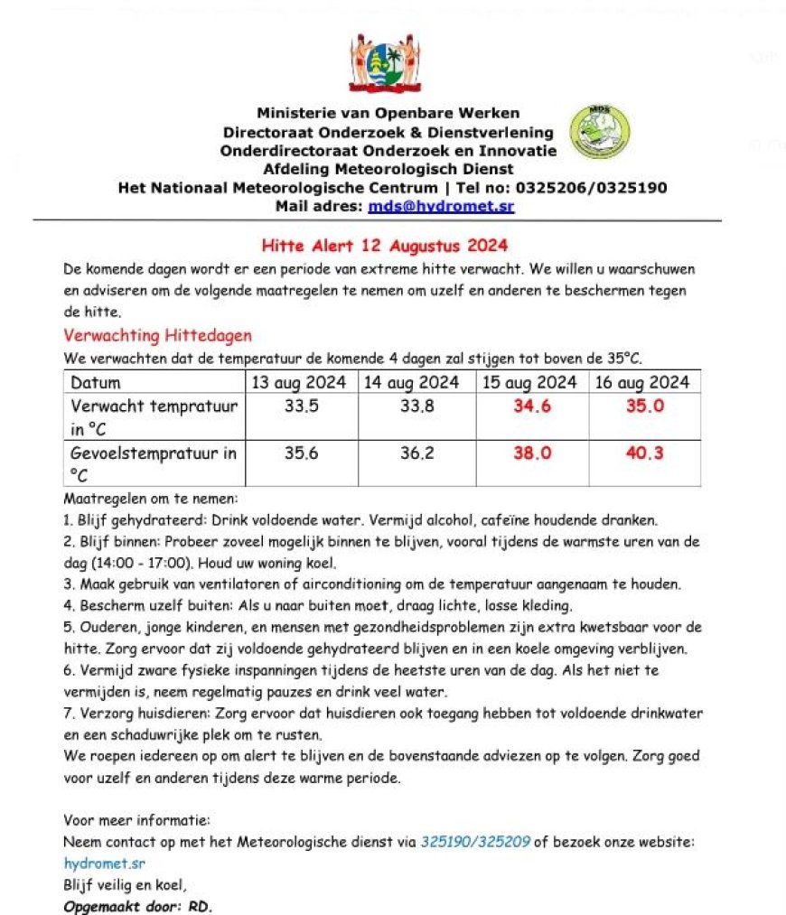 Meteorologisch Centrum Waarschuwt voor Extreme Hitte de Komende Dagen