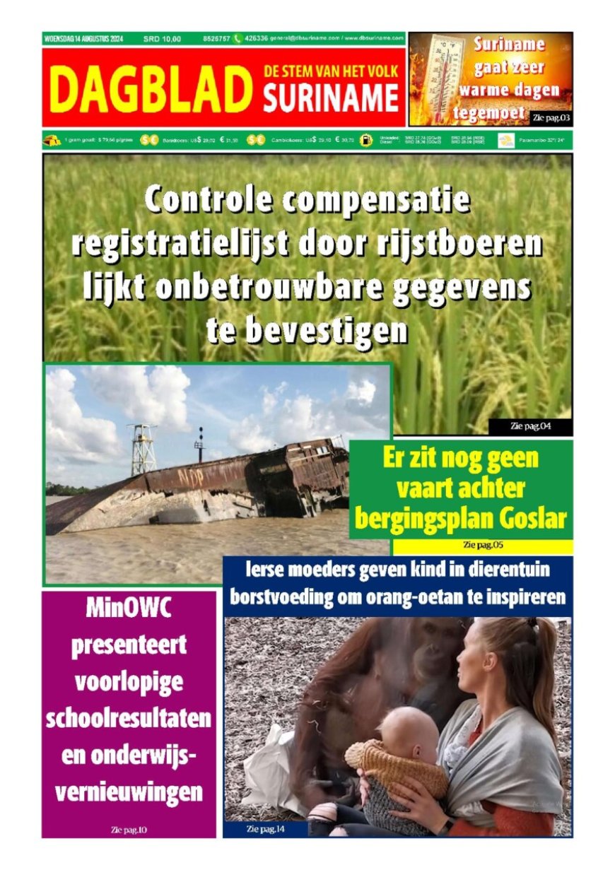 Dagblad Suriname woensdag 14 augustus 2024