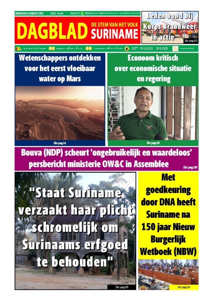 Dagblad Suriname donderdag 15 augustus 2024