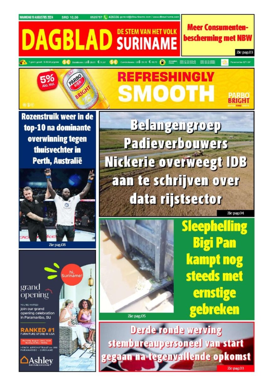 Dagblad Suriname maandag 19 augustus 2024