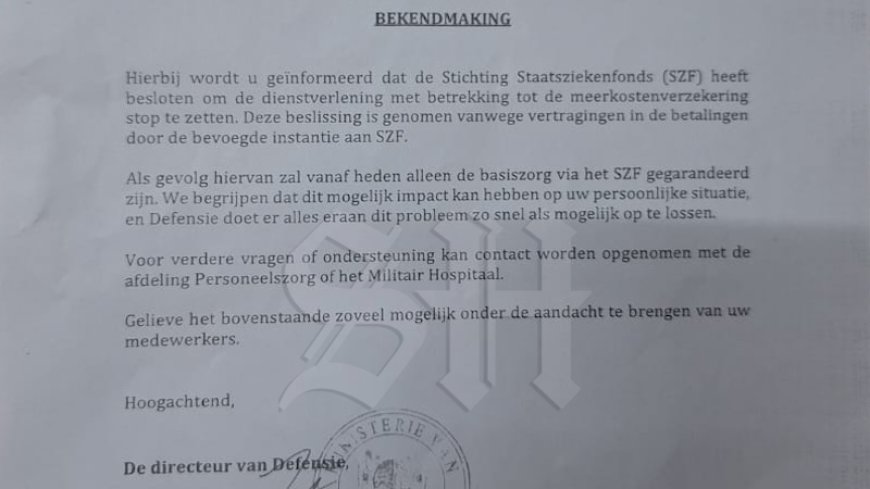 Meerkostenverzekering SZF stopgezet bij personeel Nationaal Leger