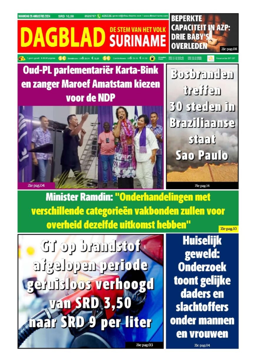 Dagblad Suriname maandag 26 augustus 2024