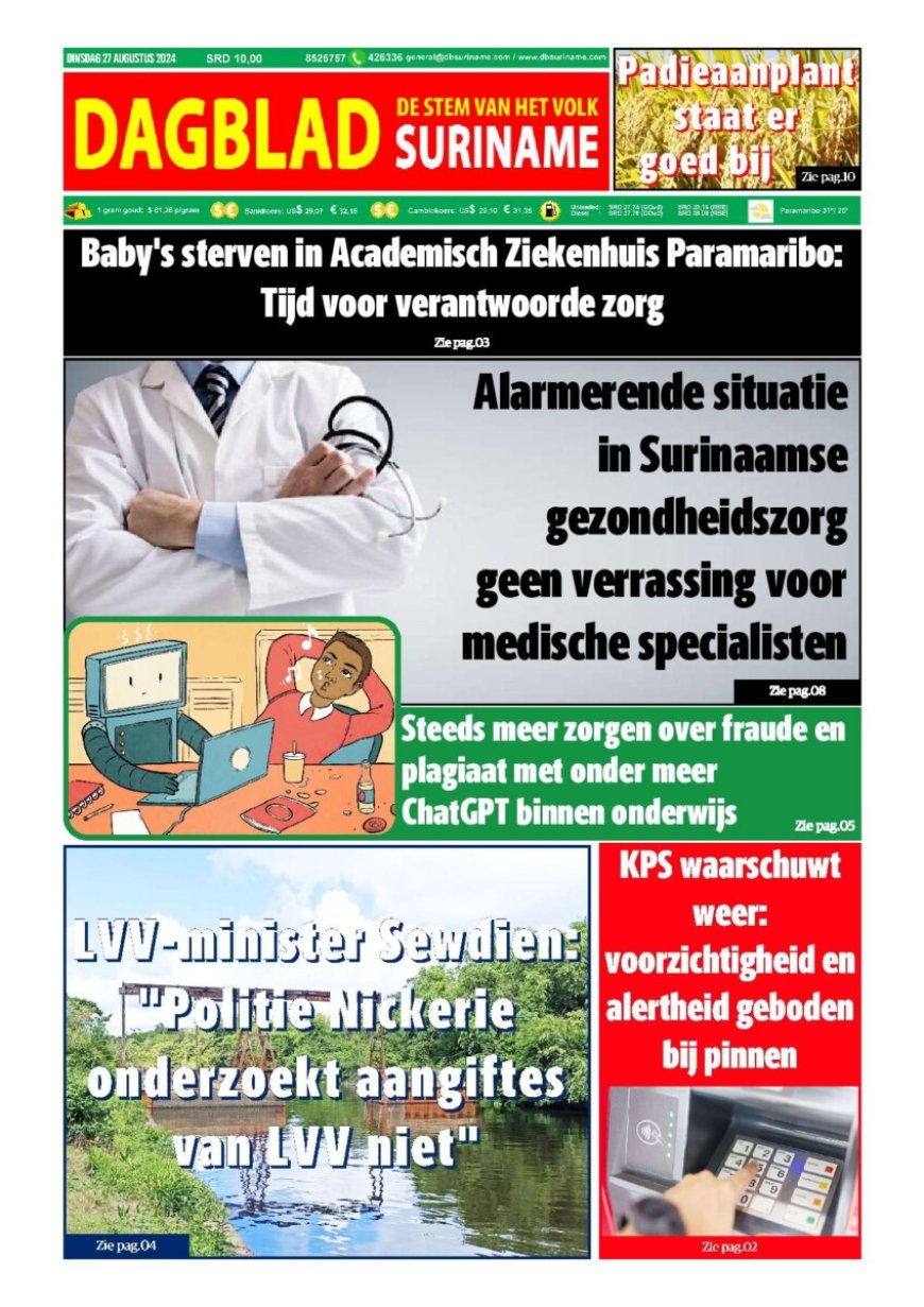 Dagblad Suriname dinsdag 27 augustus 2024