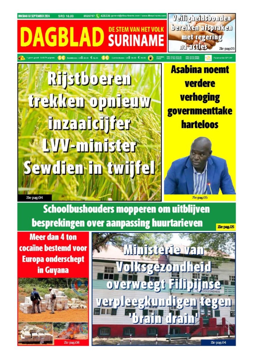 Dagblad Suriname dinsdag 3 september 2024