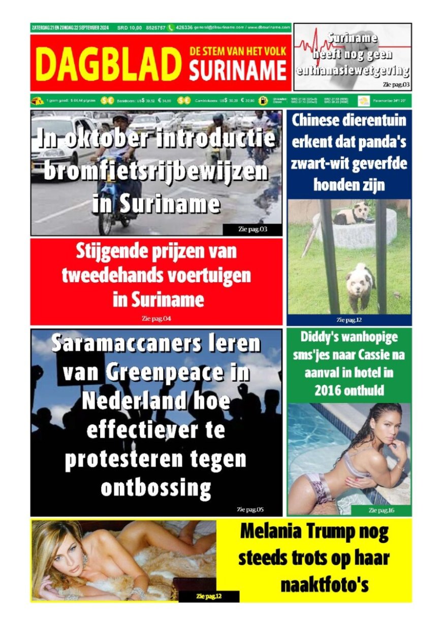 Dagblad Suriname zaterdag 21 september 2024