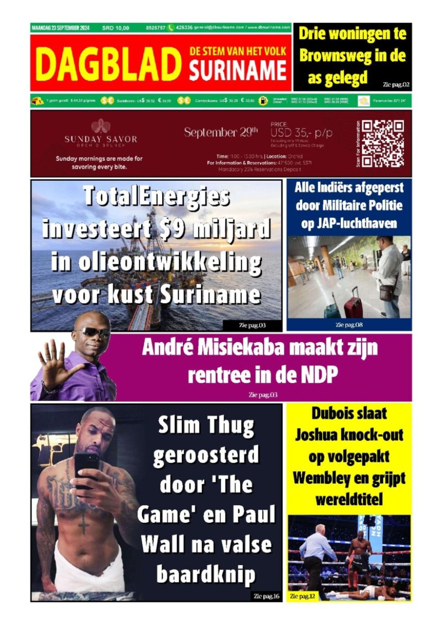 Dagblad Suriname maandag 23 september 2024