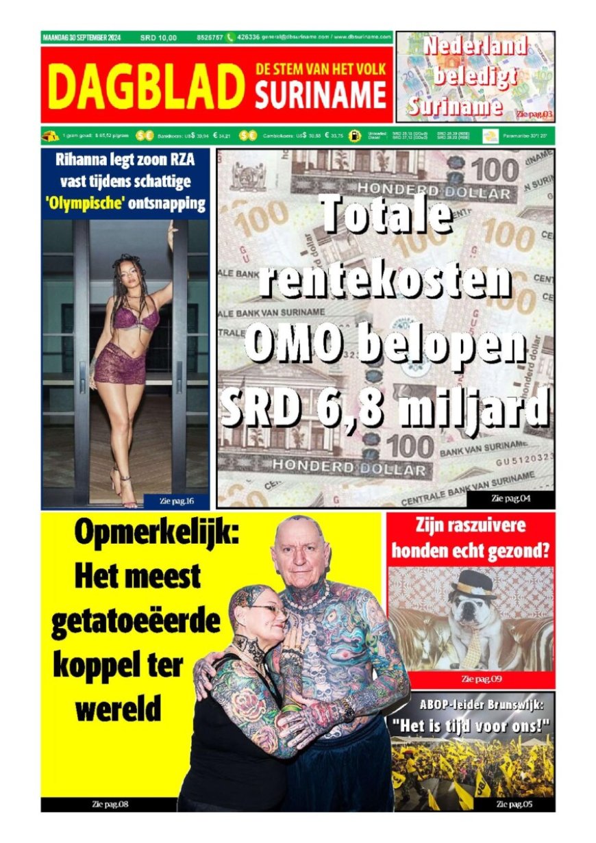 Dagblad Suriname maandag 30 september 2024