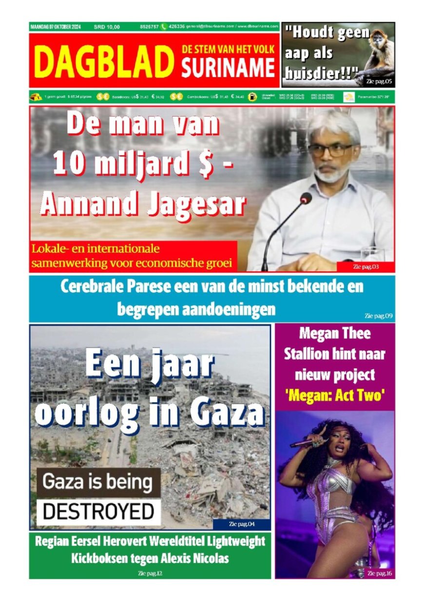 Dagblad Suriname maandag 7 oktober 2024