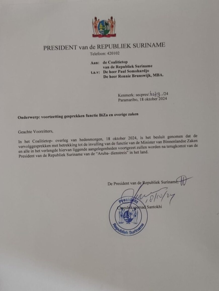 President wil snel nieuwe minister van Biza; Mac Andrew neemt waar