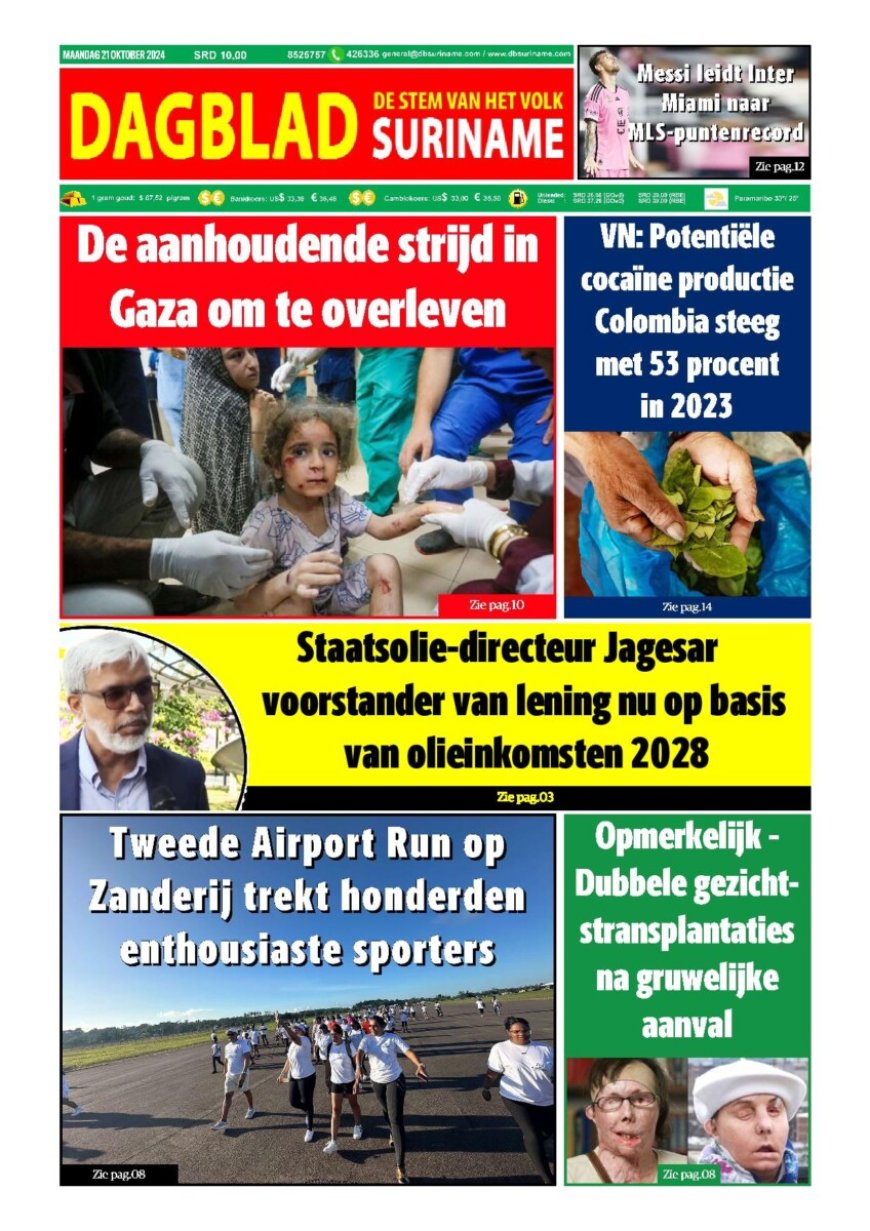 Dagblad Suriname maandag 21 oktober 2024