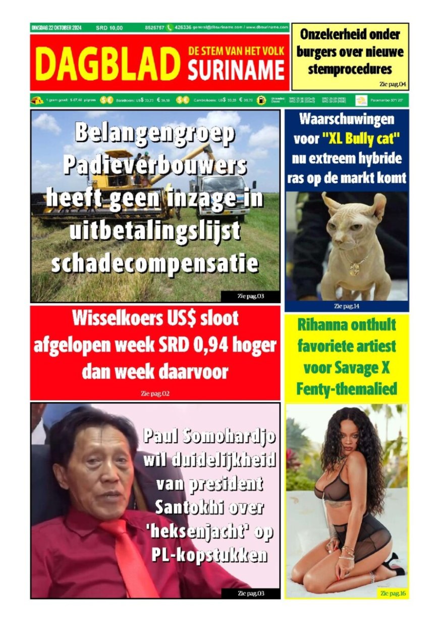 Dagblad Suriname dinsdag 22 oktober 2024