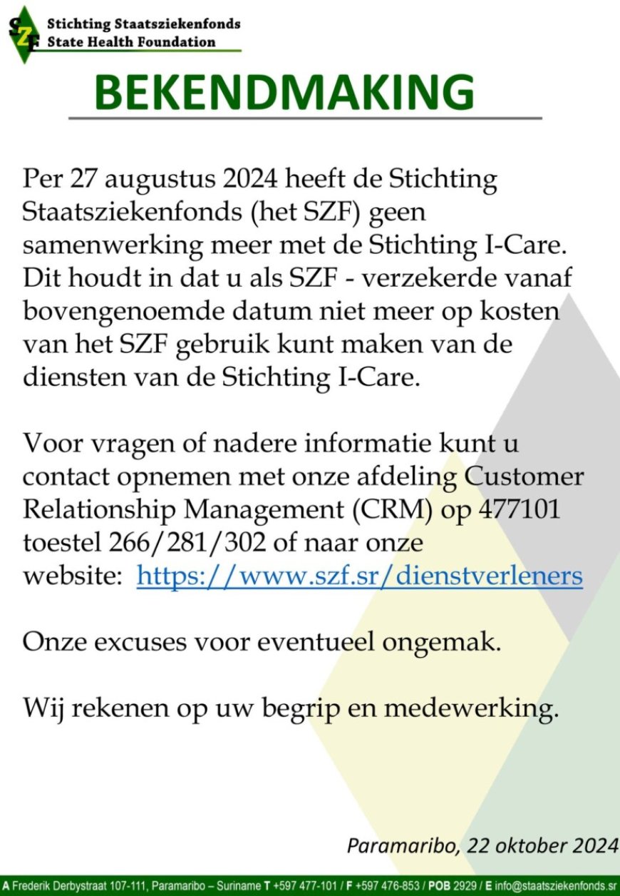 Onzekerheid na opheffen samenwerking tussen SZF en I-Care