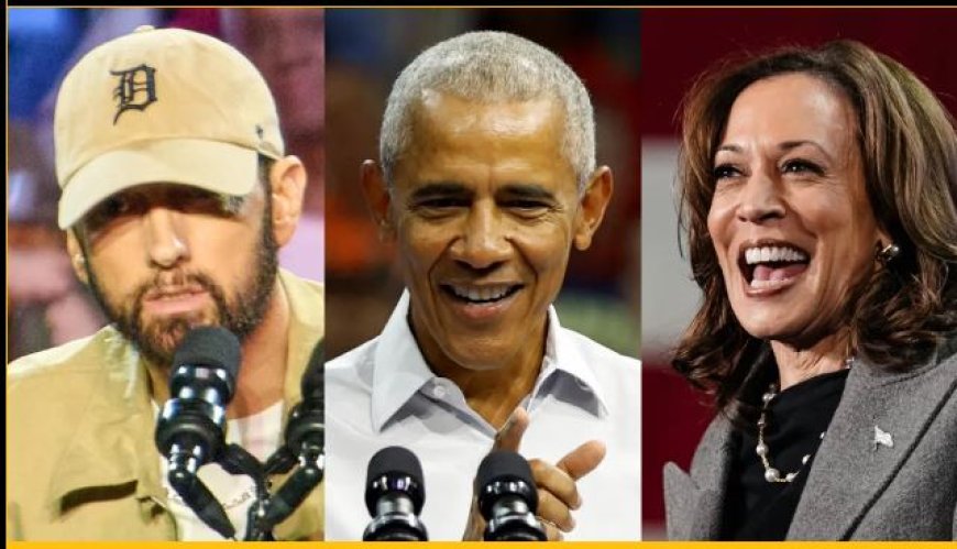 Eminem ondersteunt Kamala Harris, introduceert Obama op bijeenkomst in Detroit