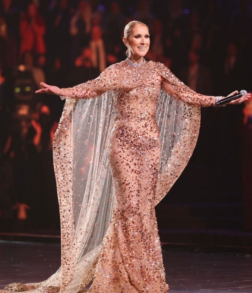 Céline Dion schittert in oogverblindende roze jurk op Elie Saab Fashion Show