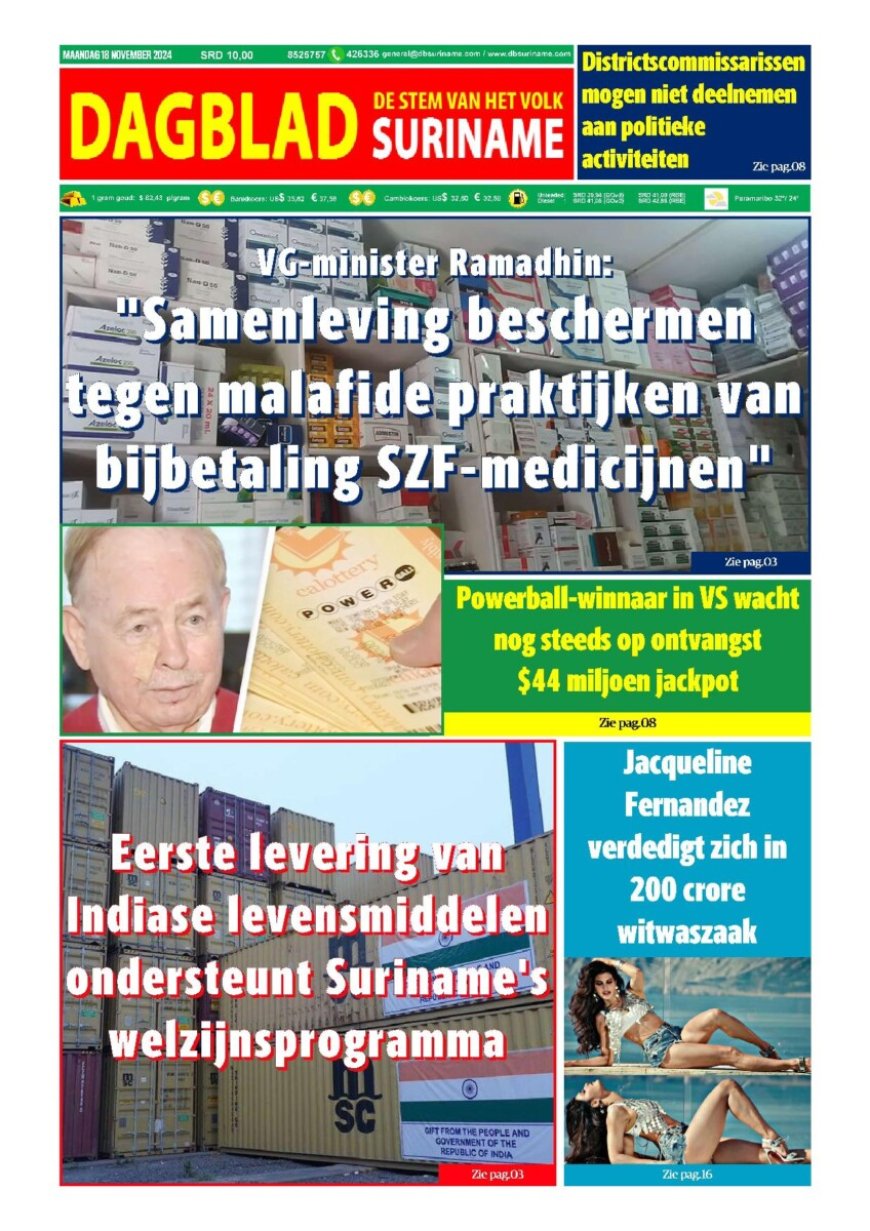 Dagblad Suriname maandag 18 november 2024