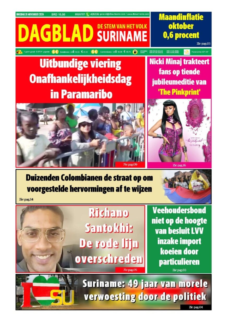 Dagblad Suriname dinsdag 26 november 2024